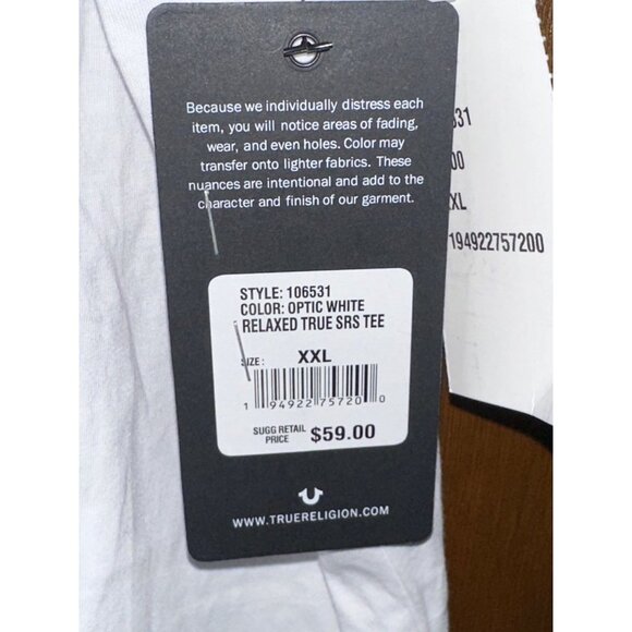 True Religion Mens Relaxed True SRS Short Sleeve Tee - White - Size XXL, NWT - Picture 4 of 5